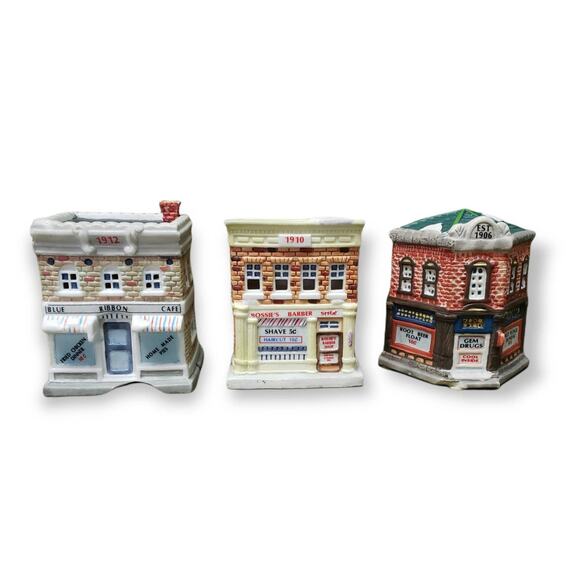 Vintage American Decor Landmark Collection Christmas 1994 Cafe Barber Gem Drugs - Picture 1 of 8